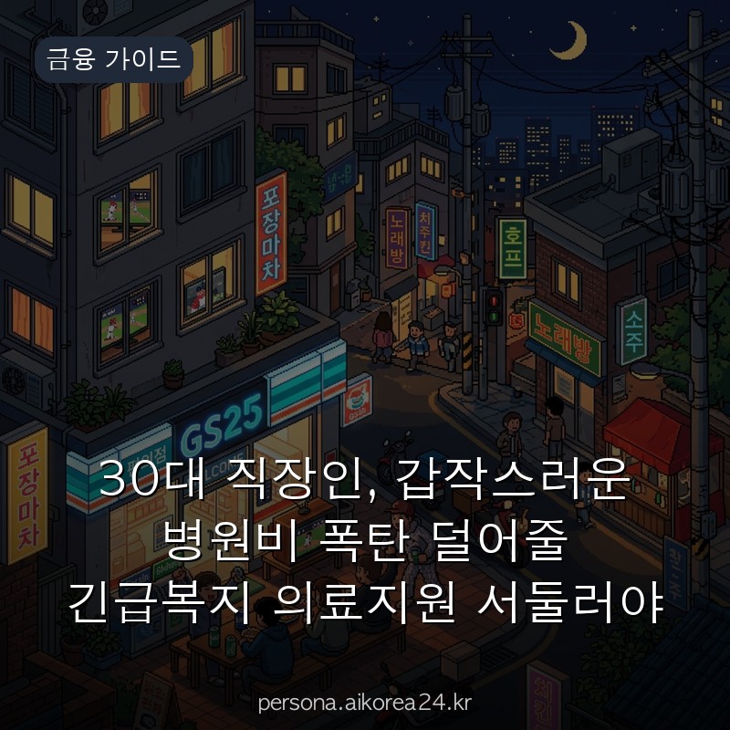 30대 직장인, 갑작스러운 병원비 폭탄 덜어줄 긴급복지 의료지원 서둘러야 하는 이유