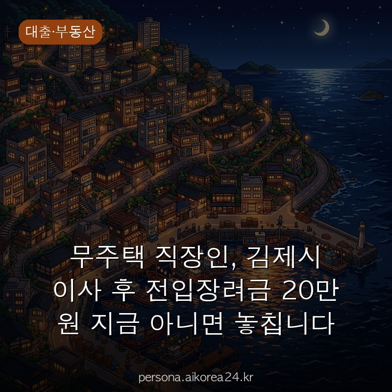 무주택 직장인, 김제시 이사 후 전입장려금 20만 원 지금 아니면 놓칩니다