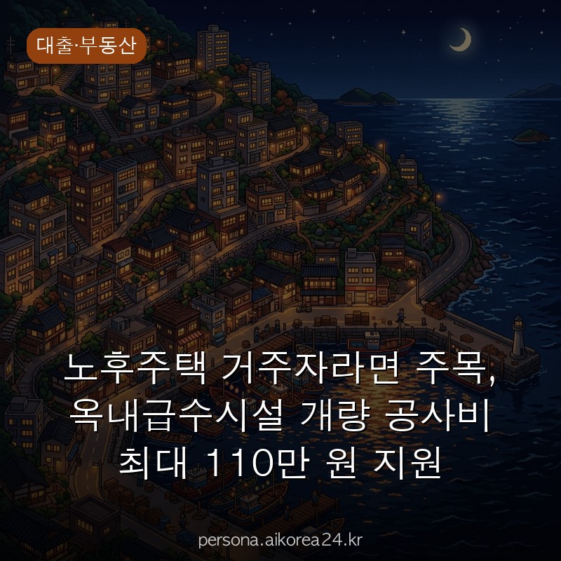 노후주택 거주자라면 주목, 옥내급수시설 개량 공사비 최대 110만 원 지원 클리어하게 정리