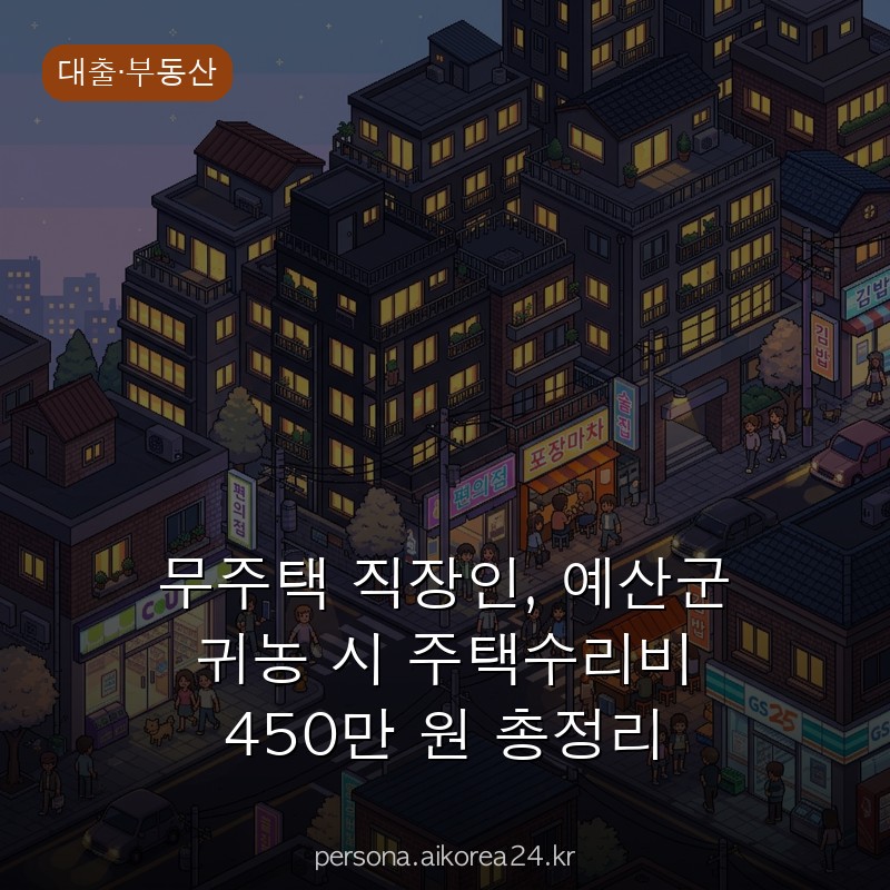 무주택 직장인, 예산군 귀농 시 주택수리비 450만 원 총정리