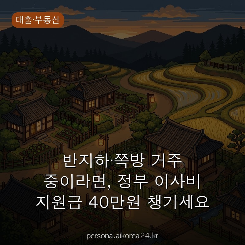 반지하·쪽방 거주 중이라면, 정부 이사비 지원금 40만원 챙기세요 지원받는 방법