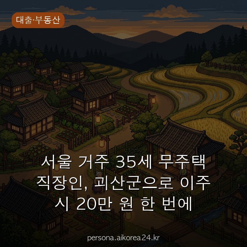 서울 거주 35세 무주택 직장인, 괴산군으로 이주 시 20만 원 한 번에 정리
