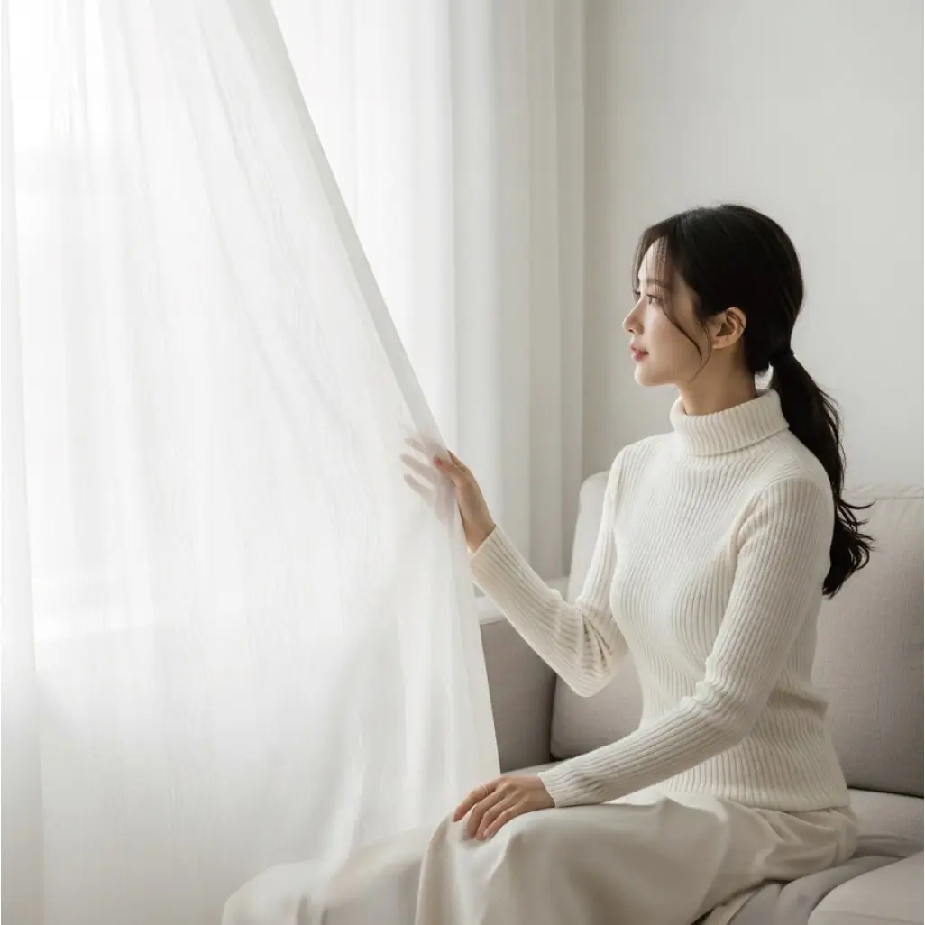 해움창 국내생산 비침없는 차르르 나비주름 쉬폰커튼 1P