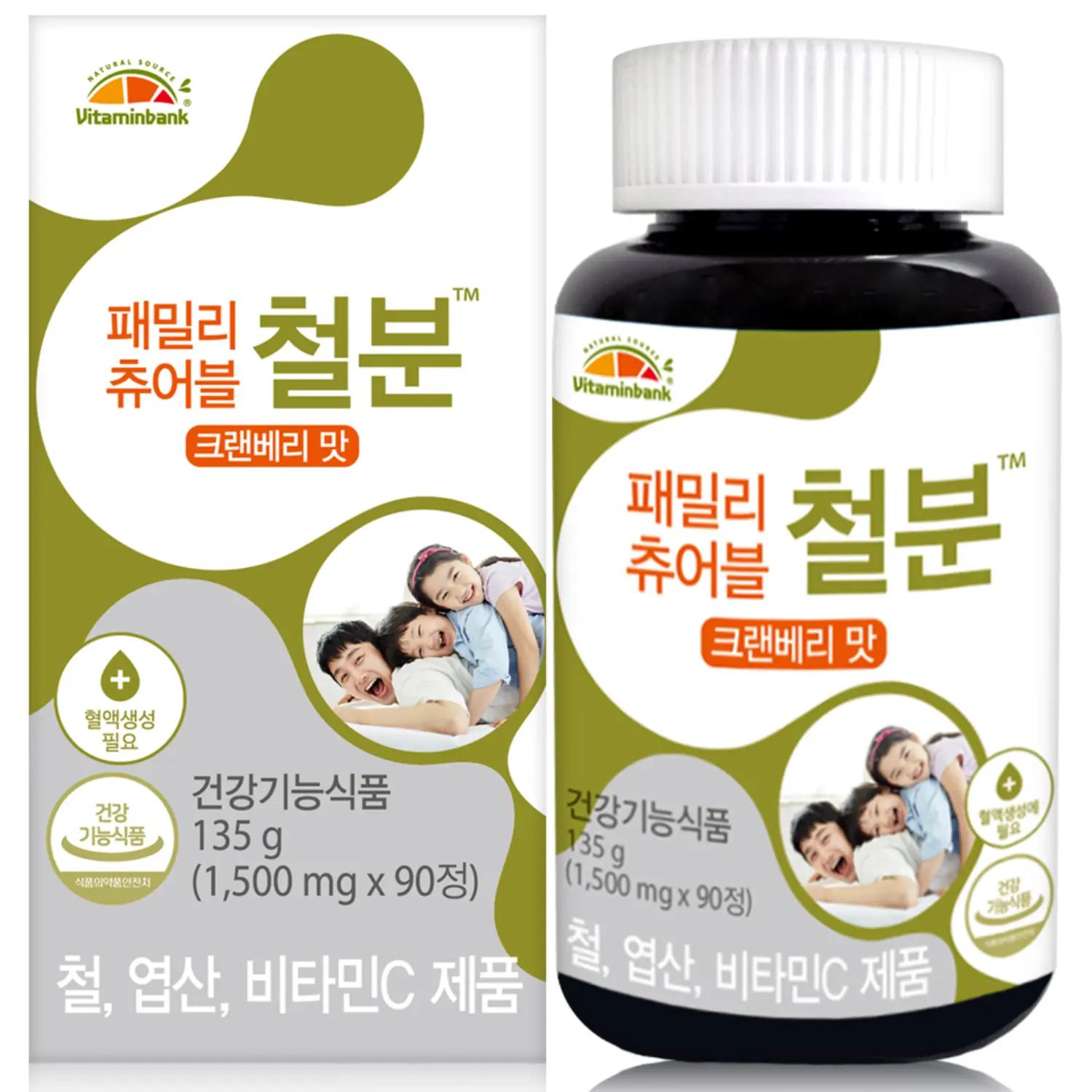 비타민뱅크 패밀리 츄어블 철분 크렌베리맛, 90정, 1개
