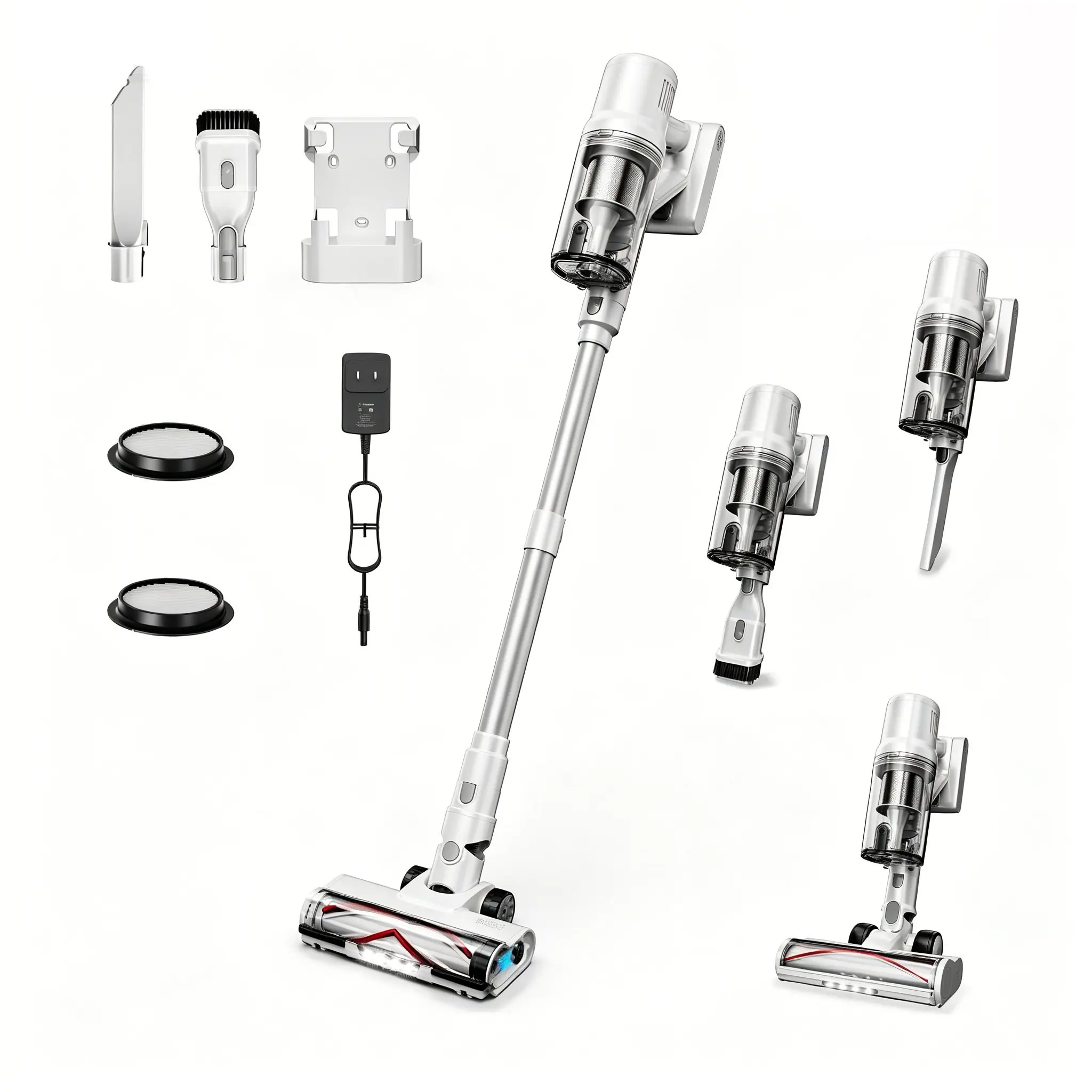 Fanood 무선청소기 25kPa LED라이트 300W BLDC 다기능 진공청소기, DSV112A, 하얀색