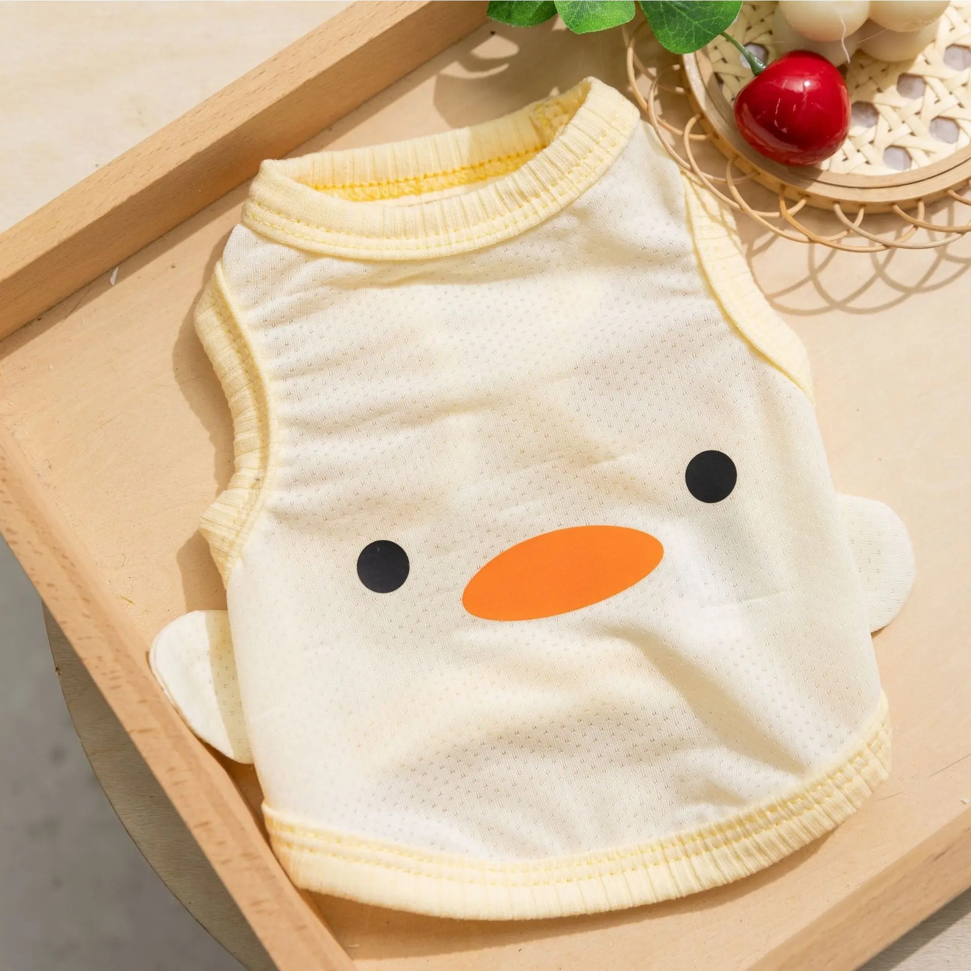 펫칠 강아지 여름 쿨 조끼 나시 귀여운 아기 오리 캐릭터 애견 반려견 옷, 1개, 옐로우