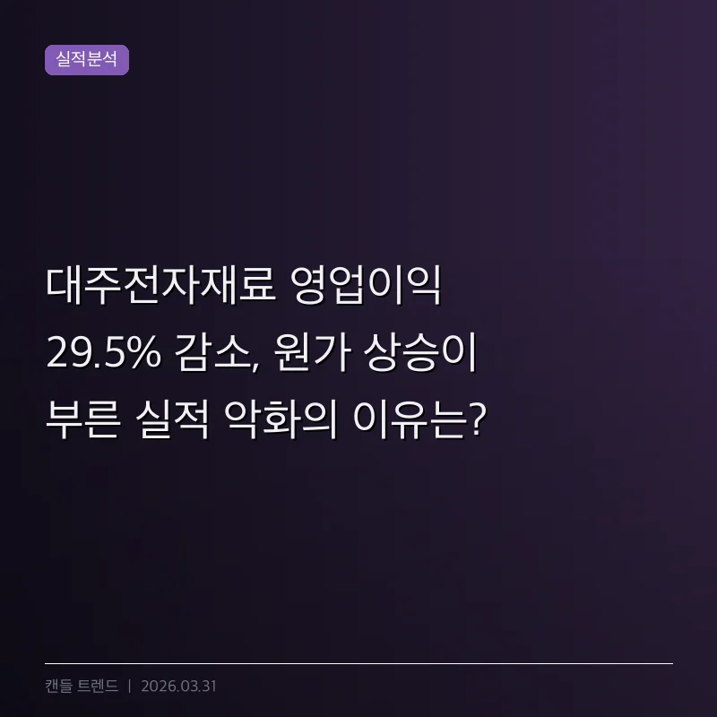 대주전자재료 영업이익 29.5% 감소, 원가 상승이 부른 실적 악화의 이유는?