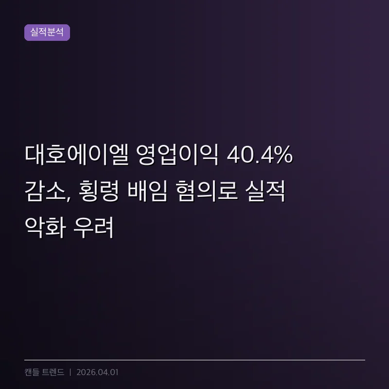 대호에이엘 영업이익 40.4% 감소, 횡령 배임 혐의로 실적 악화 우려
