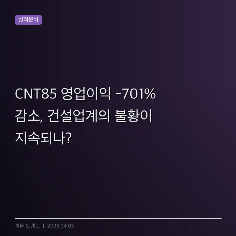 CNT85 영업이익 -701% 감소, 건설업계의 불황이 지속되나?