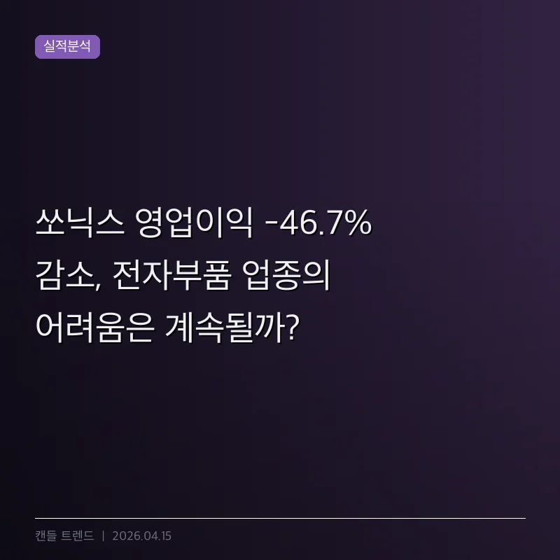 쏘닉스 영업이익 -46.7% 감소, 전자부품 업종의 어려움은 계속될까?