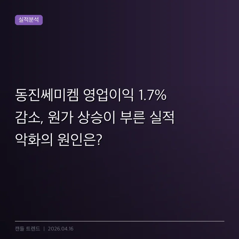 동진쎄미켐 영업이익 1.7% 감소, 원가 상승이 부른 실적 악화의 원인은?