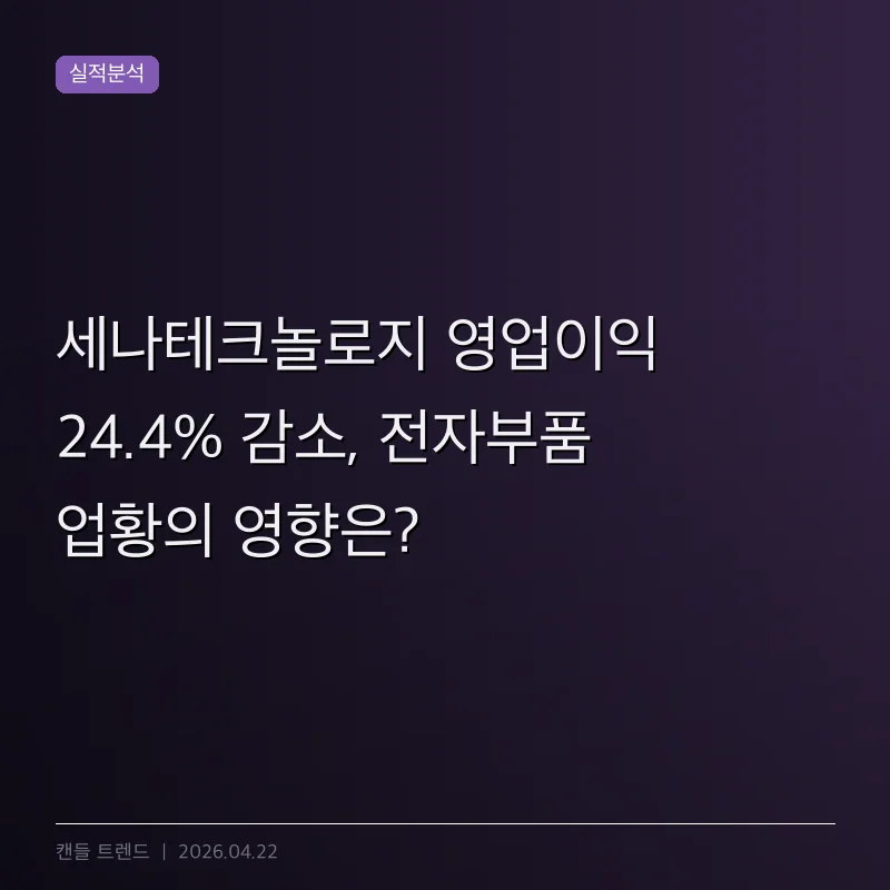 세나테크놀로지 영업이익 24.4% 감소, 전자부품 업황의 영향은?