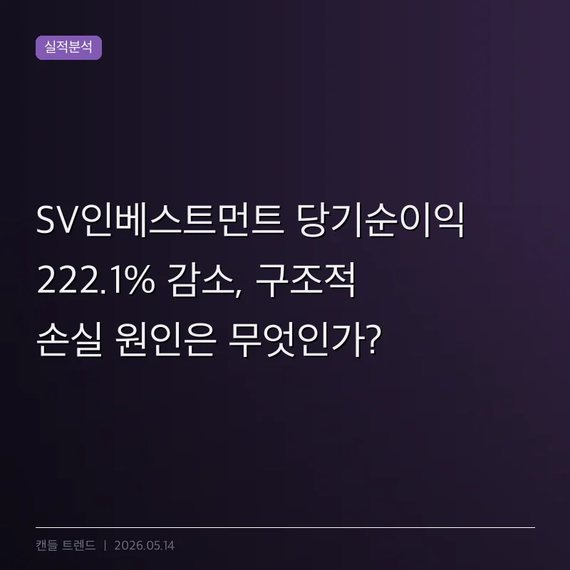 SV인베스트먼트 당기순이익 222.1% 감소, 구조적 손실 원인은 무엇인가?