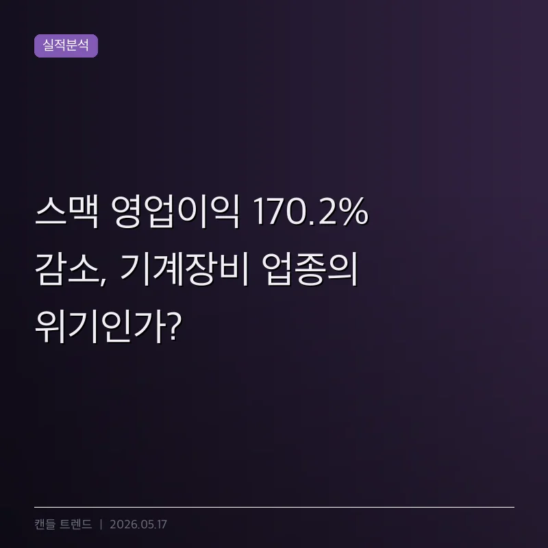 스맥 영업이익 170.2% 감소, 기계장비 업종의 위기인가?
