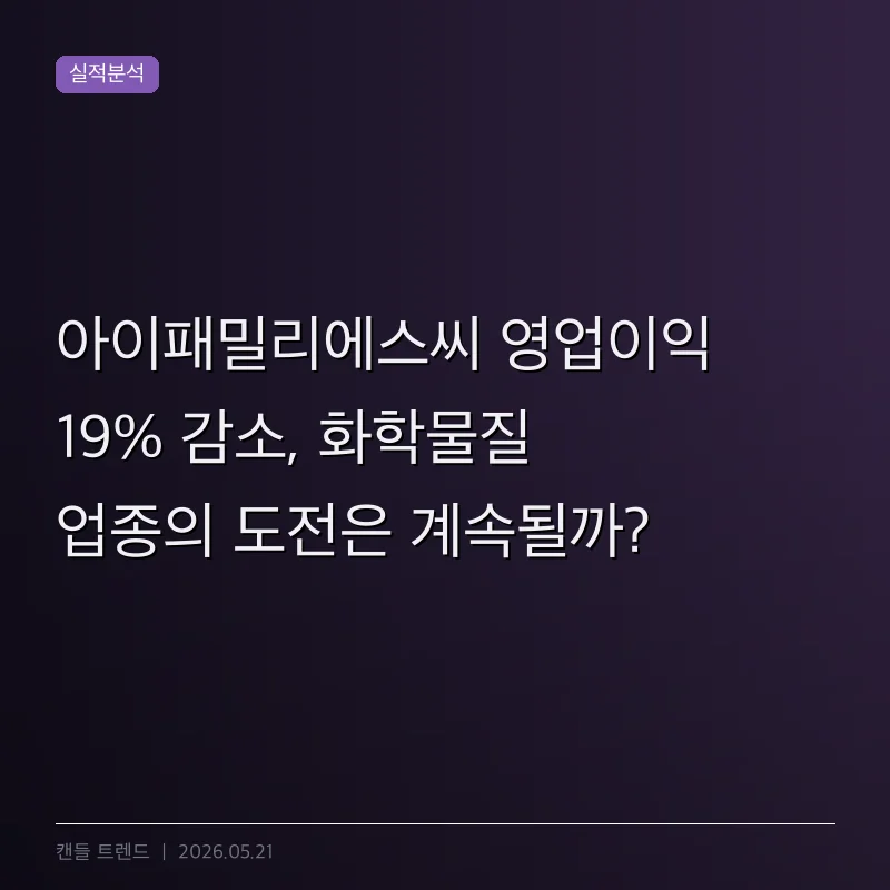 아이패밀리에스씨 영업이익 19% 감소, 화학물질 업종의 도전은 계속될까?