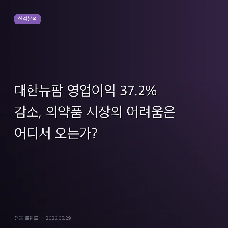 대한뉴팜 영업이익 37.2% 감소, 의약품 시장의 어려움은 어디서 오는가?
