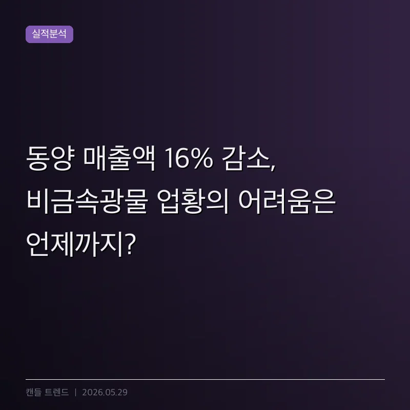 동양 매출액 16% 감소, 비금속광물 업황의 어려움은 언제까지?