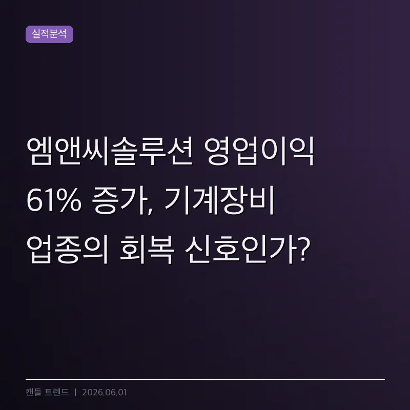 엠앤씨솔루션 영업이익 61% 증가, 기계장비 업종의 회복 신호인가?