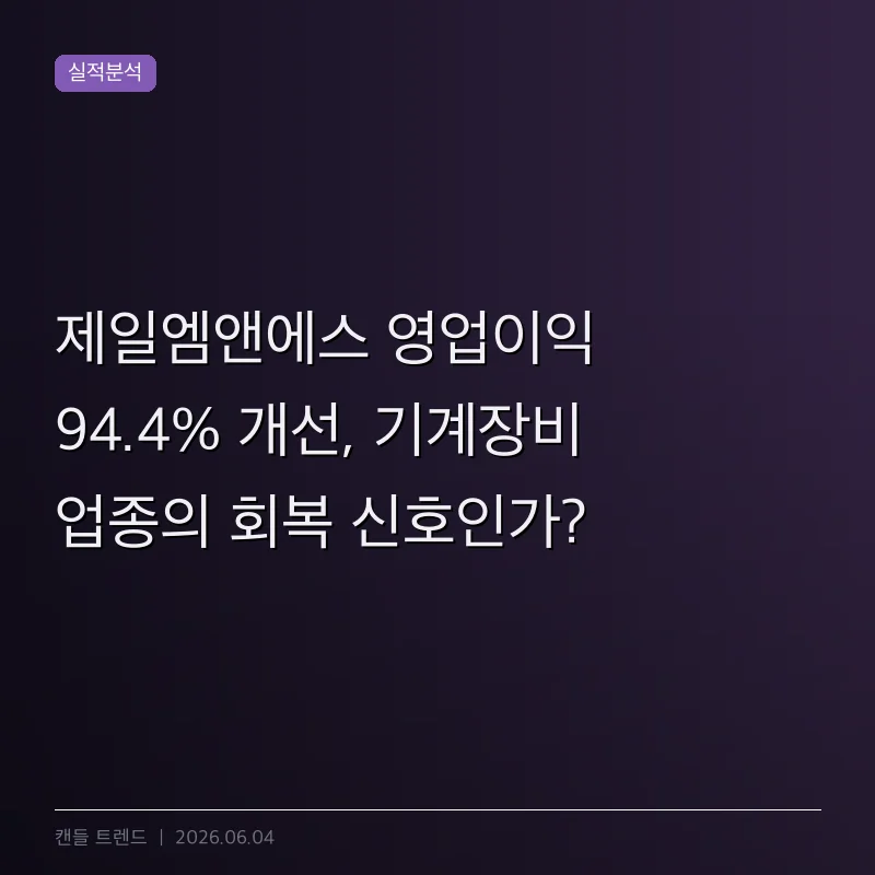제일엠앤에스 영업이익 94.4% 개선, 기계장비 업종의 회복 신호인가?