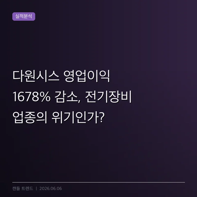 다원시스 영업이익 1678% 감소, 전기장비 업종의 위기인가?