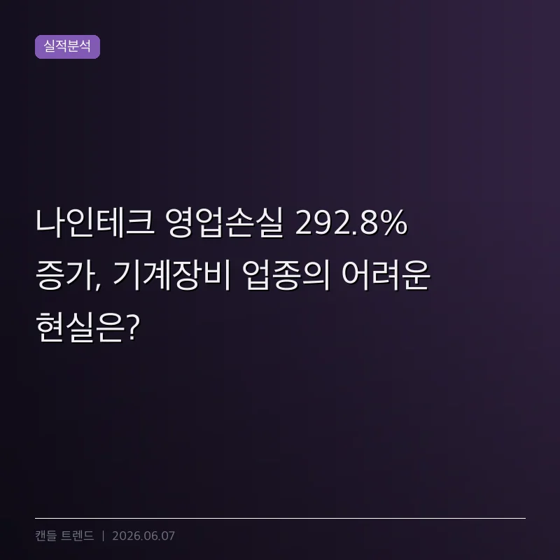 나인테크 영업손실 292.8% 증가, 기계장비 업종의 어려운 현실은?