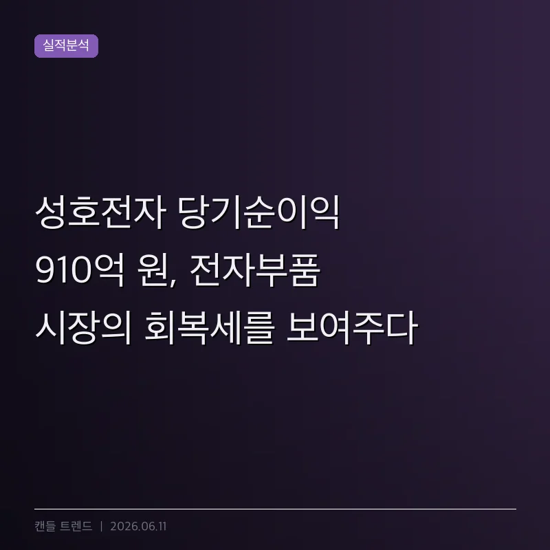 성호전자 당기순이익 910억 원, 전자부품 시장의 회복세를 보여주다