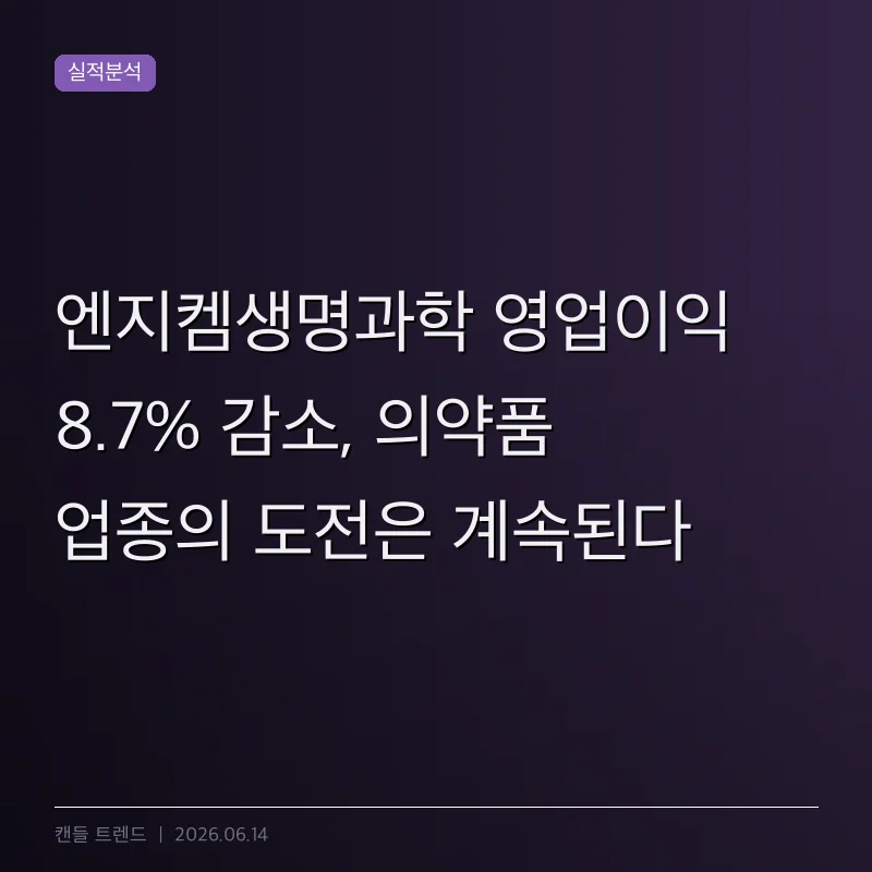 엔지켐생명과학 영업이익 8.7% 감소, 의약품 업종의 도전은 계속된다