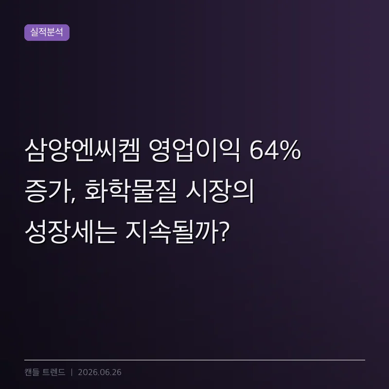 삼양엔씨켐 영업이익 64% 증가, 화학물질 시장의 성장세는 지속될까?