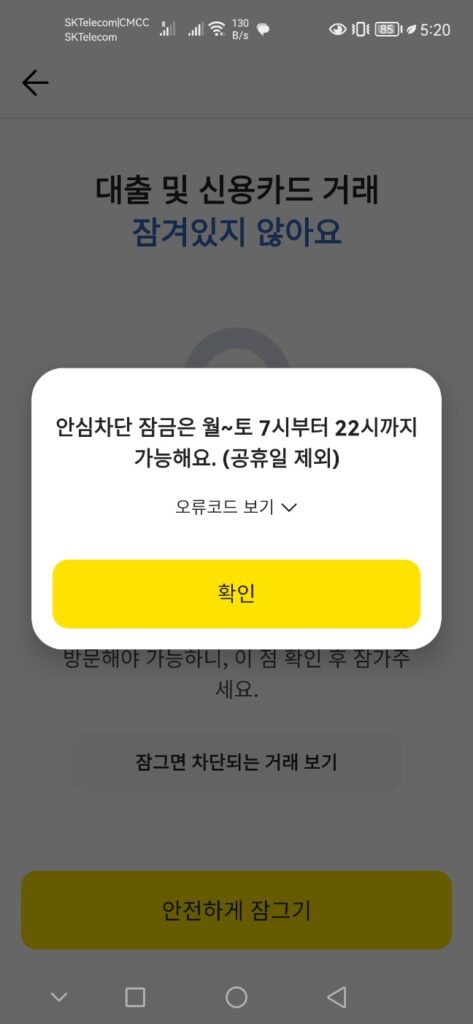 여신거래 안심차단 서비스 신청